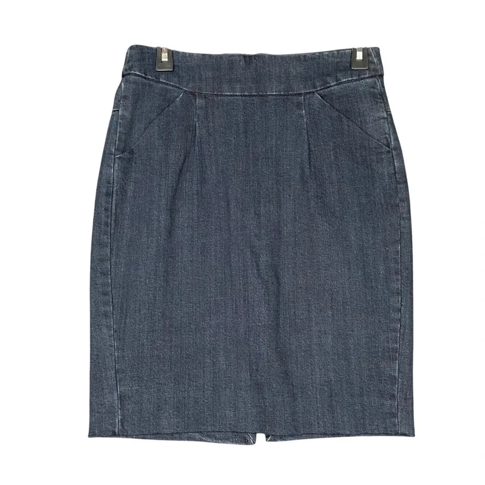 J. Crew‎ Women's Stretch Denim Pencil Skirt Size 2 Dark Wash Chic Back Slit